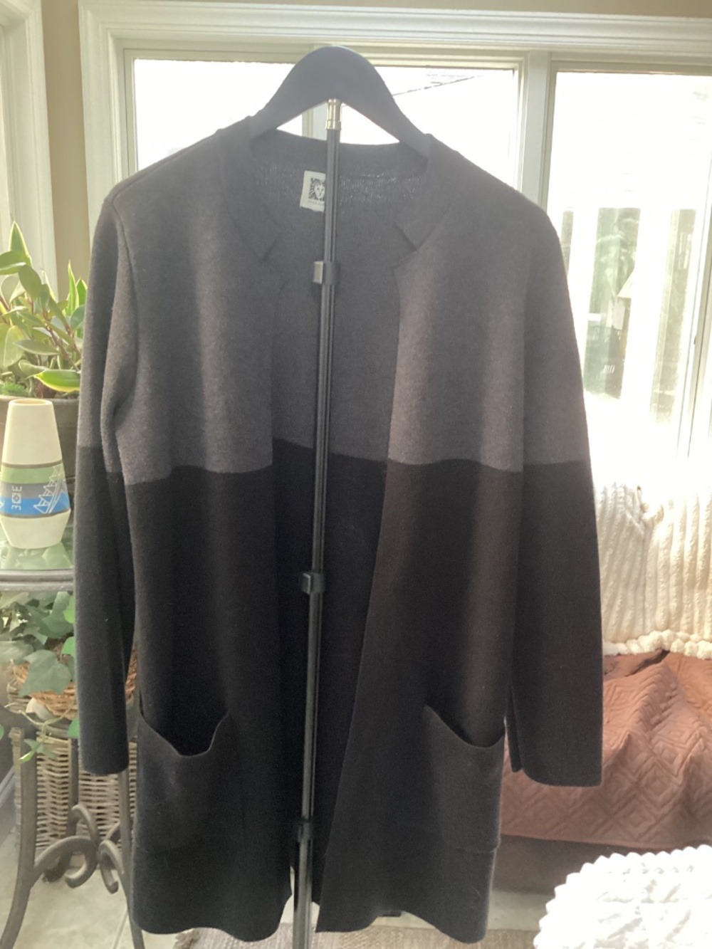 Anne Klein Charcoal & Black Open Front Blazer Cardigan Size Medium - Picture 7 of 10